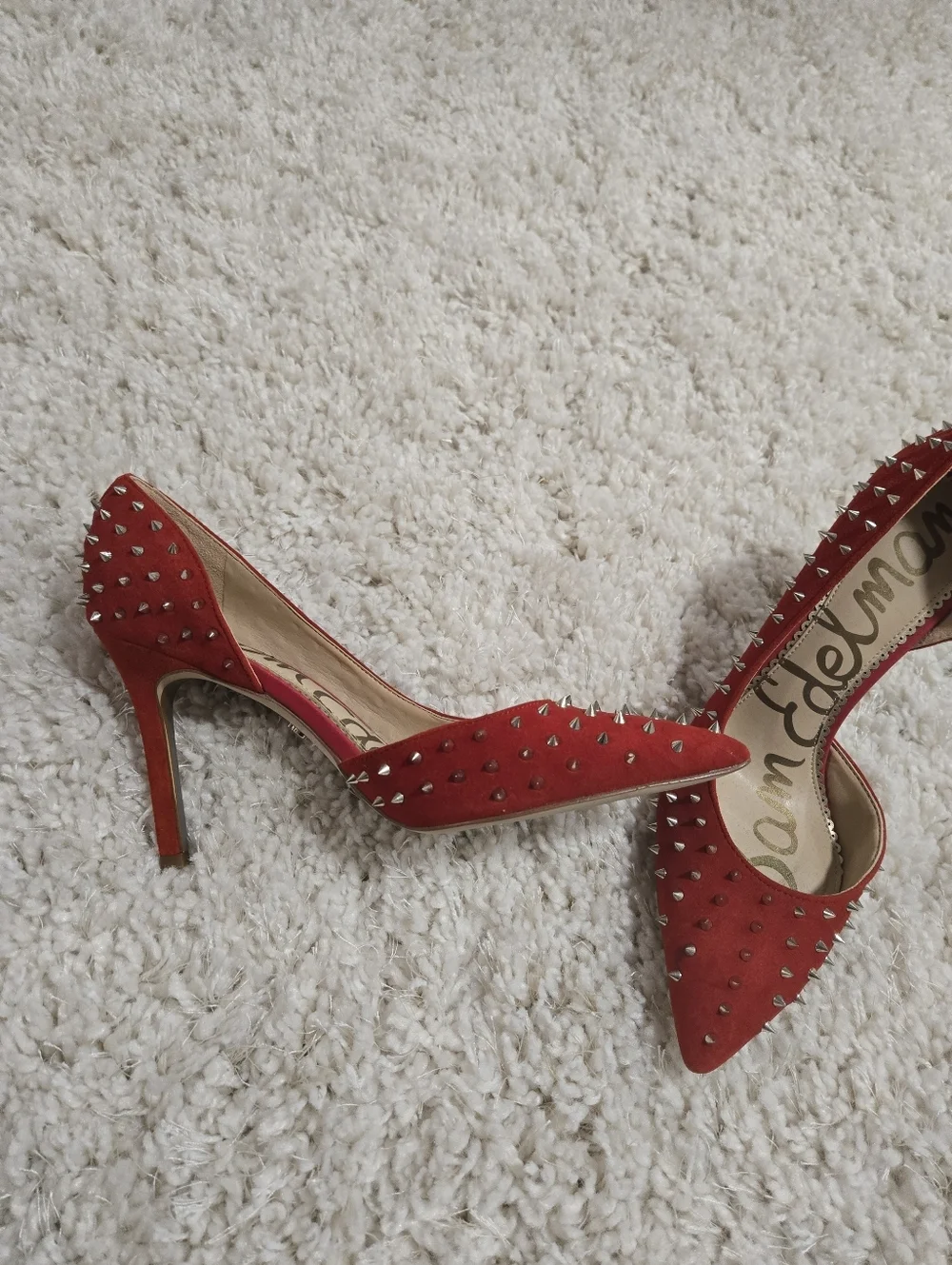 Sam Edelman Hadlee Red Suede Spike-Embellished Pointed Pumps Size US 7.5